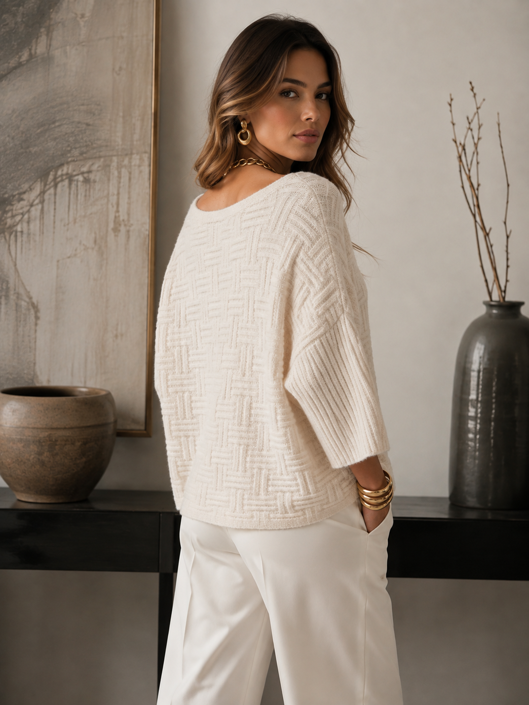A Curvy Relaxed Textured Pullover