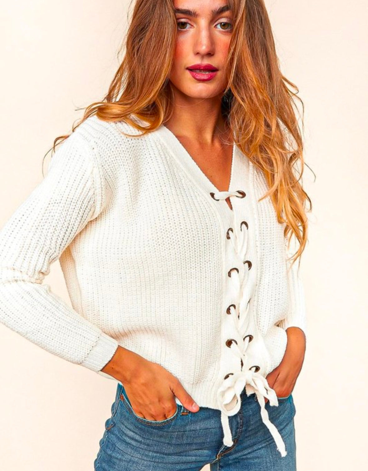 A Curvy Lace-Up Cardi