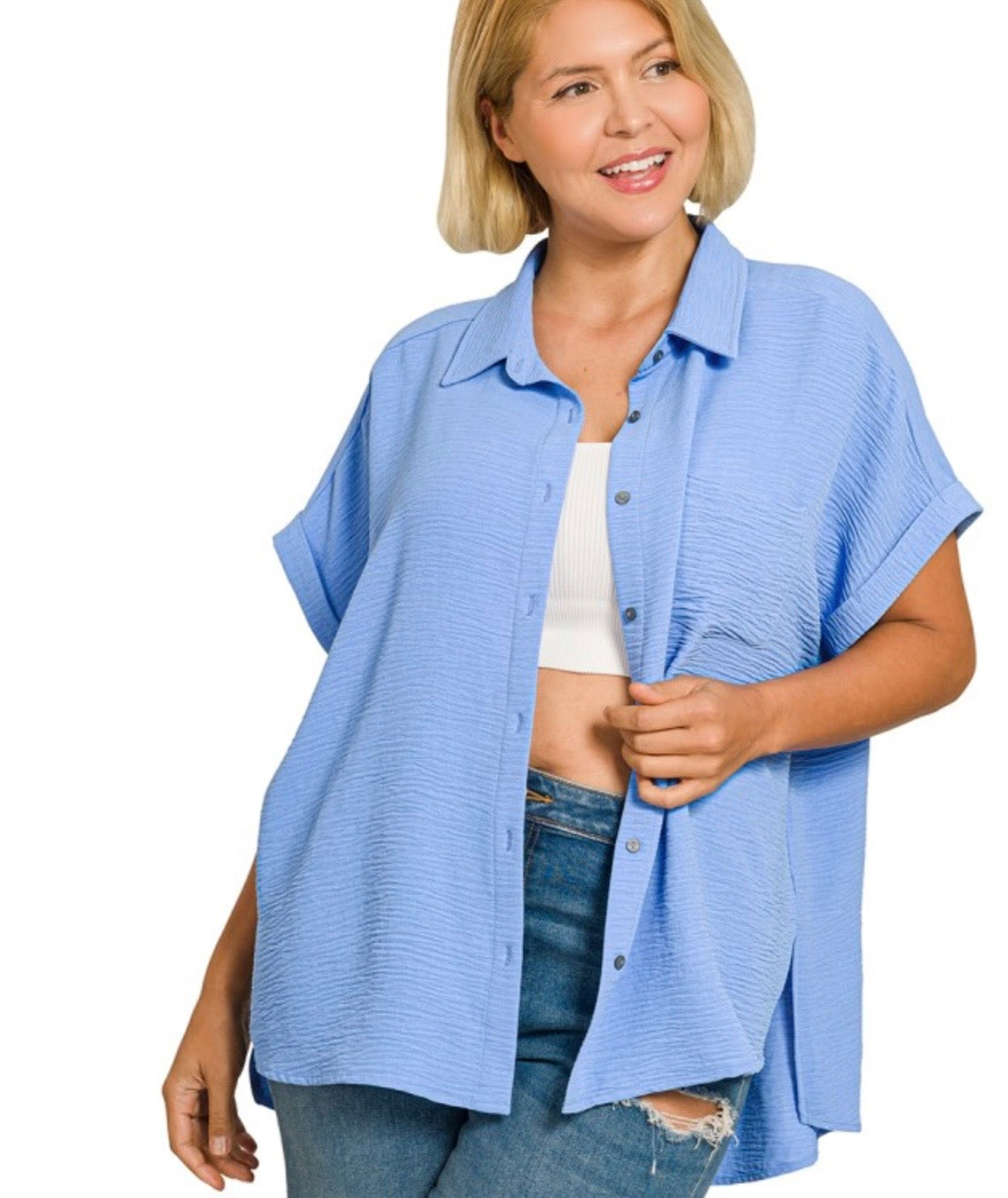 A Curvy Sleeveless Button Up