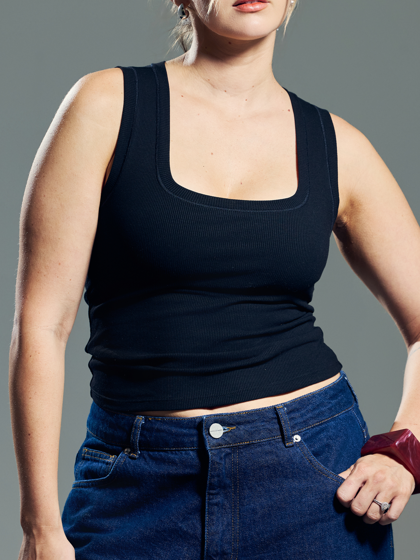 Chunky Binding Ribbed Square Neck Tank