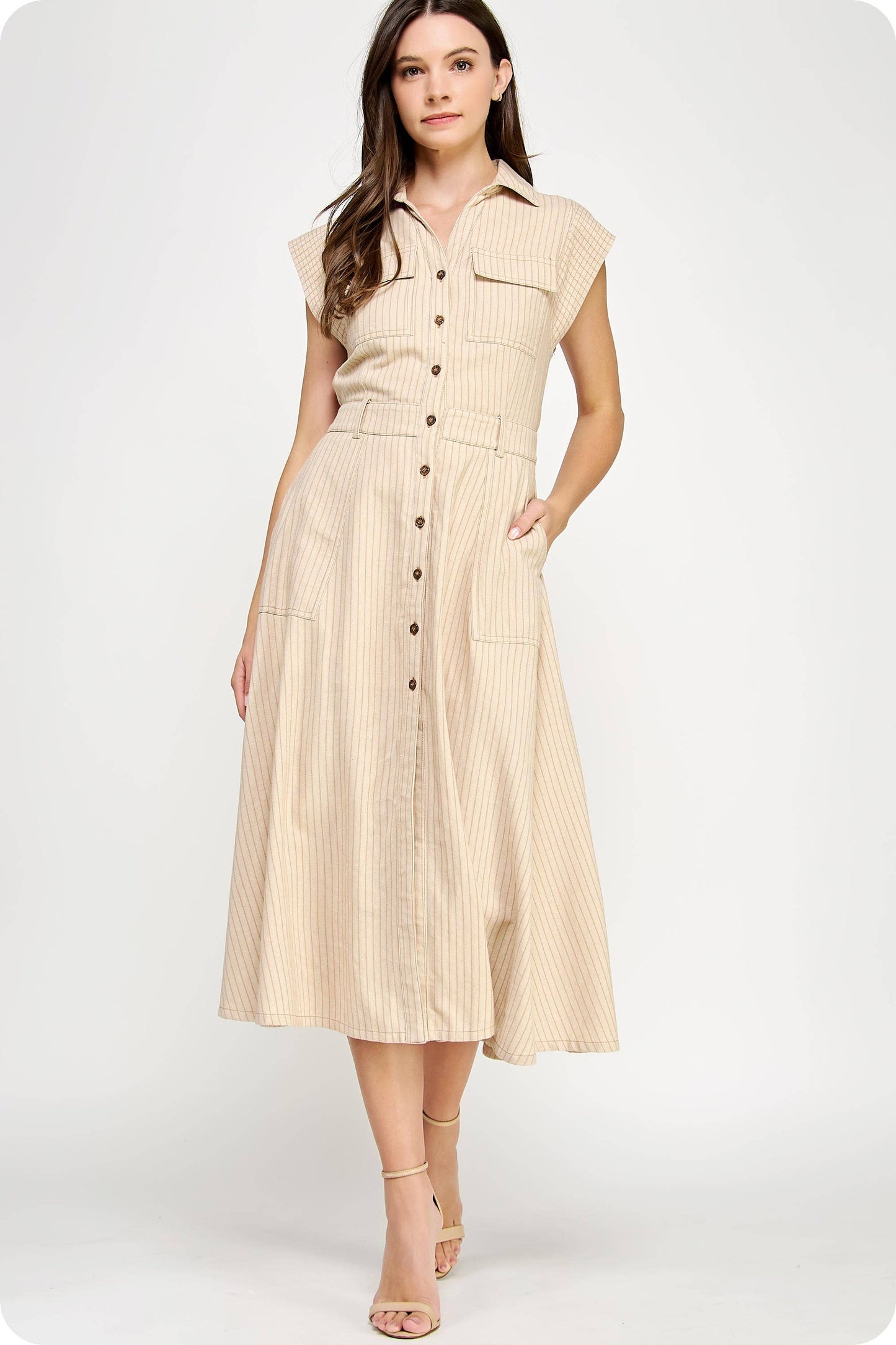A Sleeveless Stripe Midi Dress LOL S