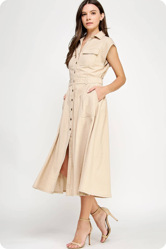 Sleeveless Stripe Midi Dress LOL S