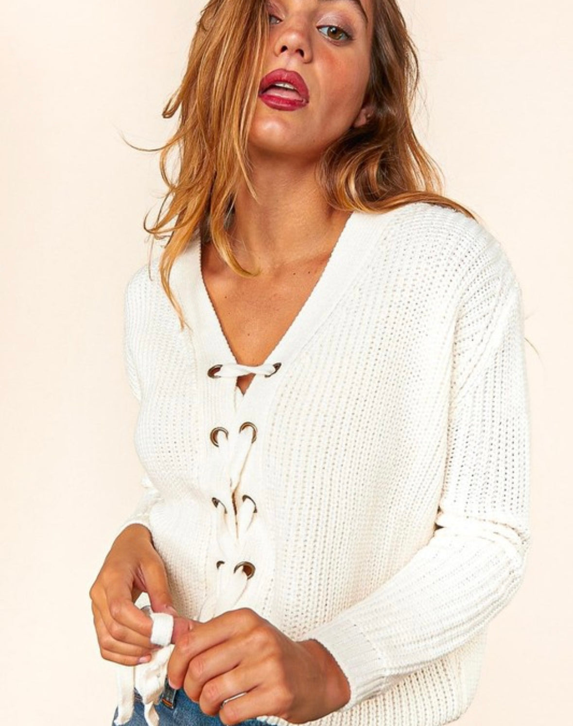 A Curvy Lace-Up Cardi