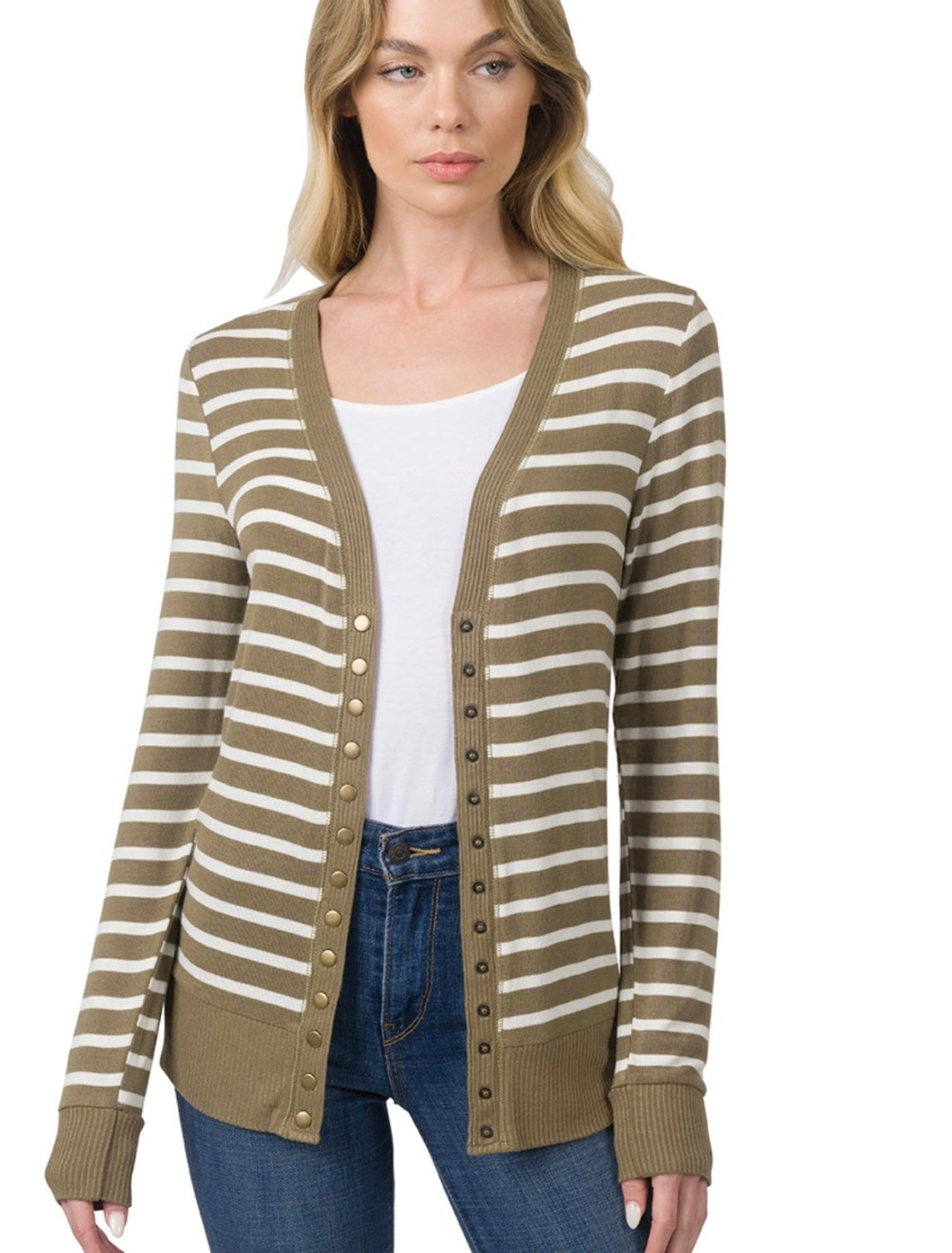 Snap Button Striped Cardi (+CURVY)