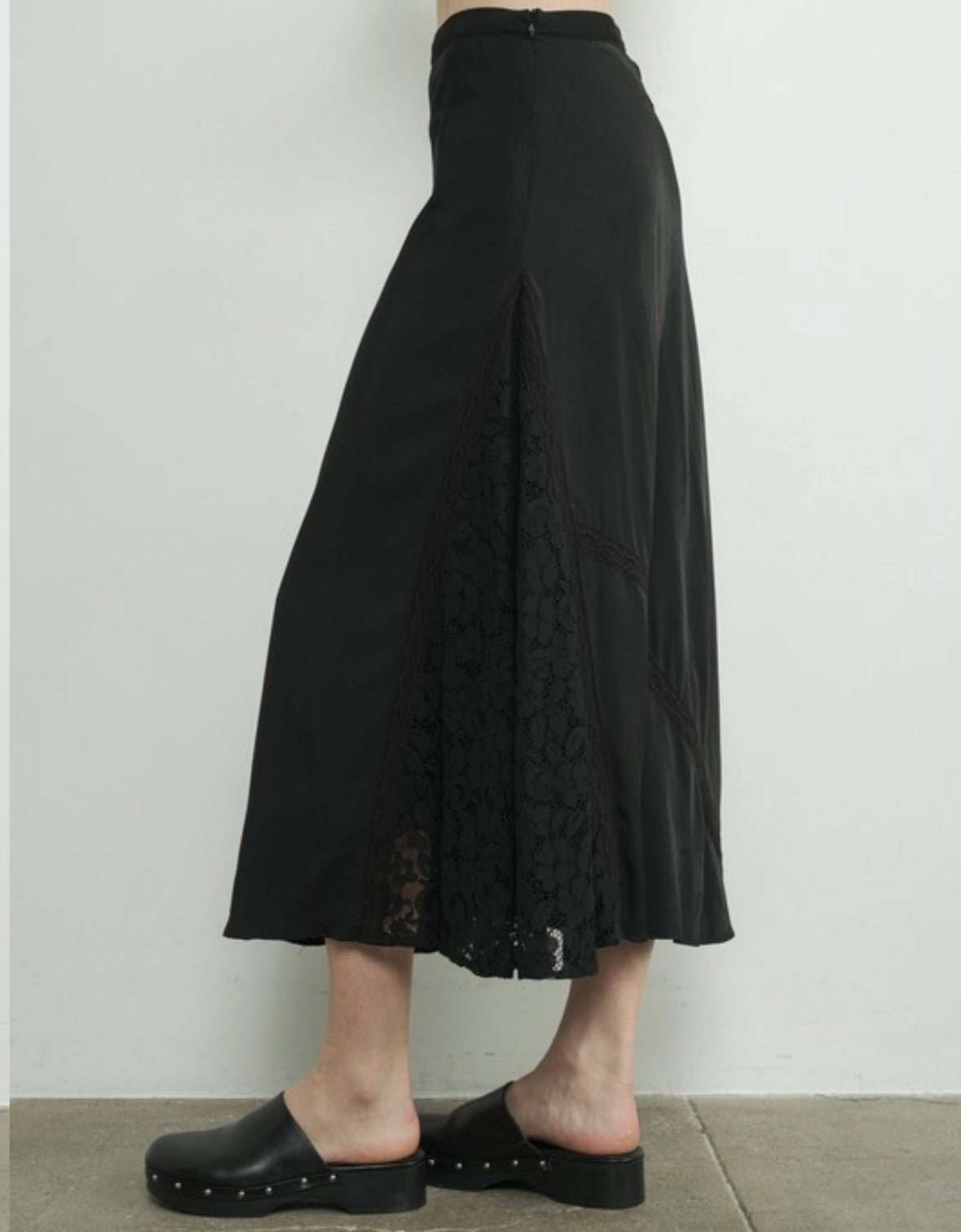 A Lace -n- Satin Midi Skirt