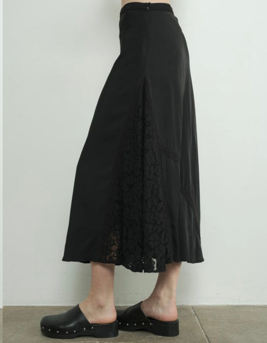 A Lace -n- Satin Midi Skirt