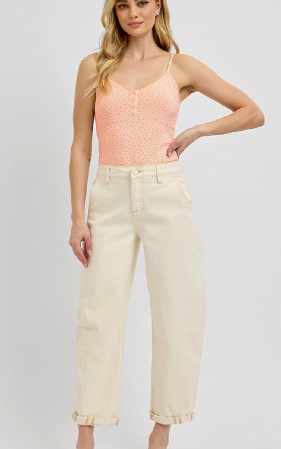 A Curvy Cream Barrel Jean