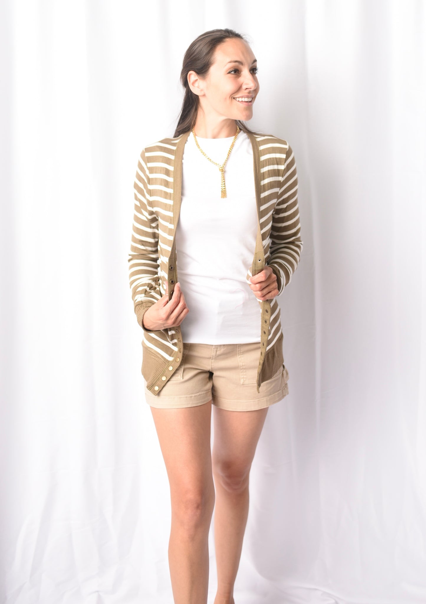 Snap Button Striped Cardi (+CURVY)