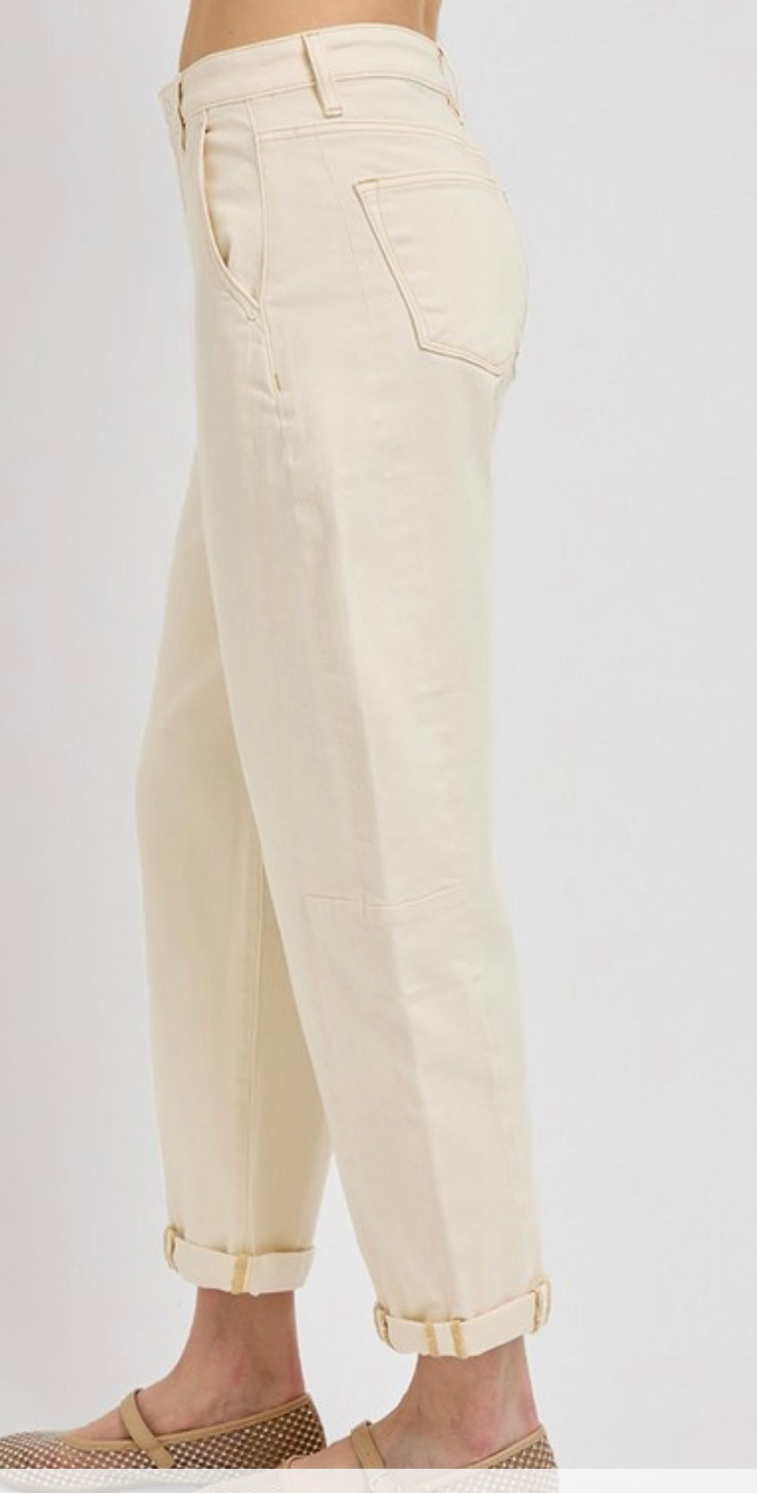 A Curvy Cream Barrel Jean