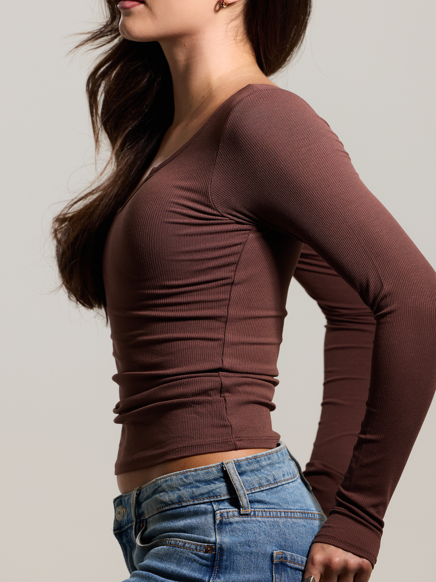 A Braless U-Shape Long Sleeve Tee