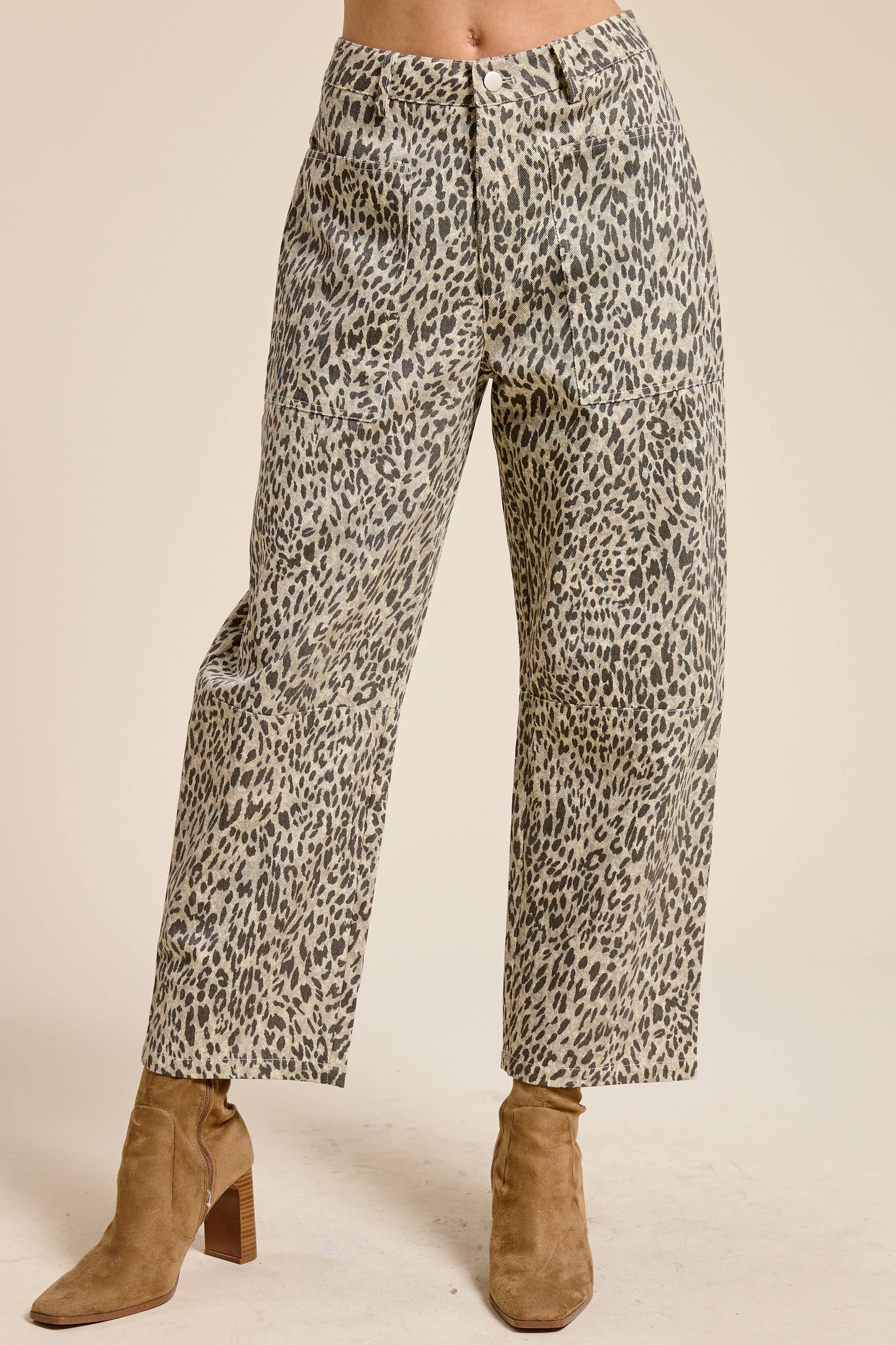 Leopard Print Barrel Jean