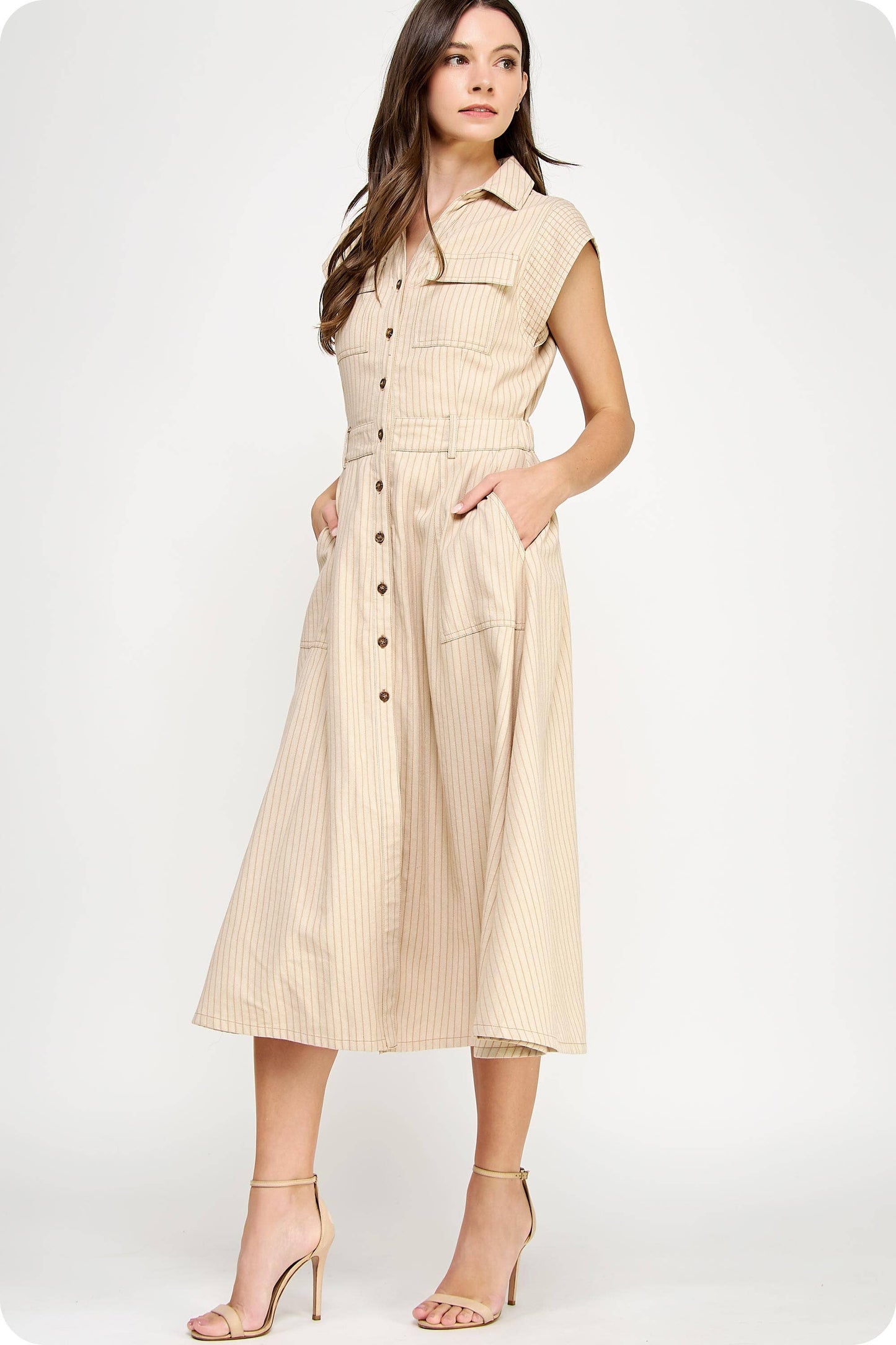 A Sleeveless Stripe Midi Dress LOL S