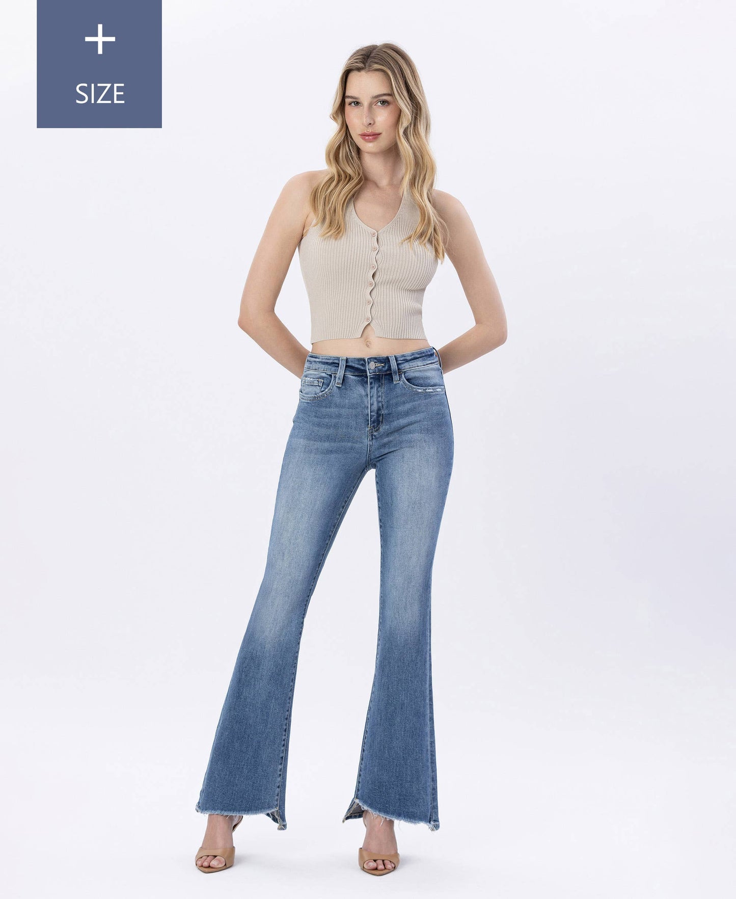 A CURVY HIGH RISE SLANT FLARES