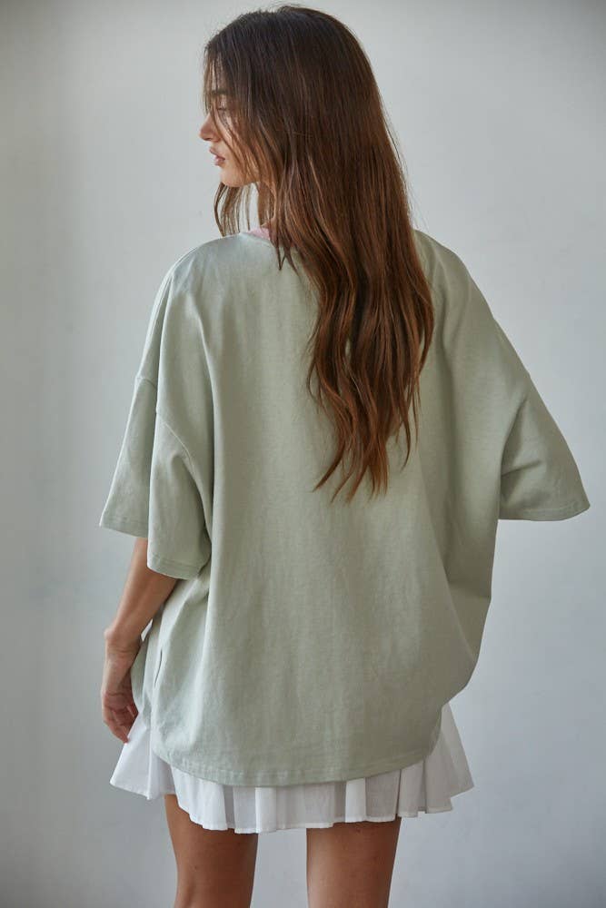 CURVY Contrast Neck T-Shirt