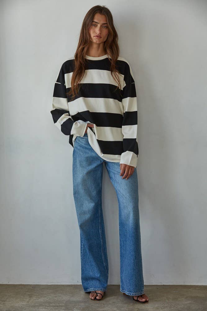 A Cotton Striped Crew Sweatshirt (CURVY)