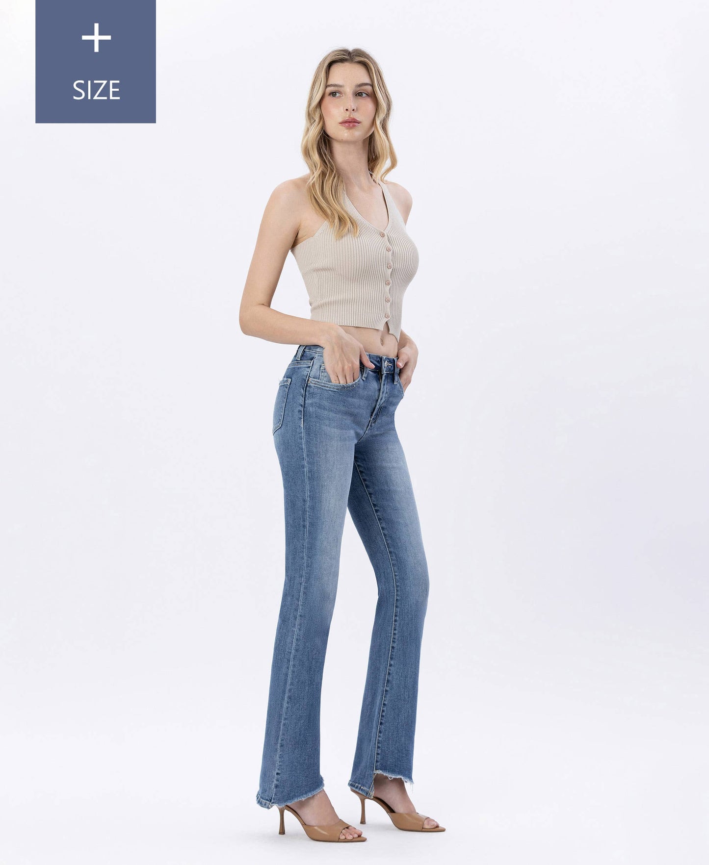 A CURVY HIGH RISE SLANT FLARES