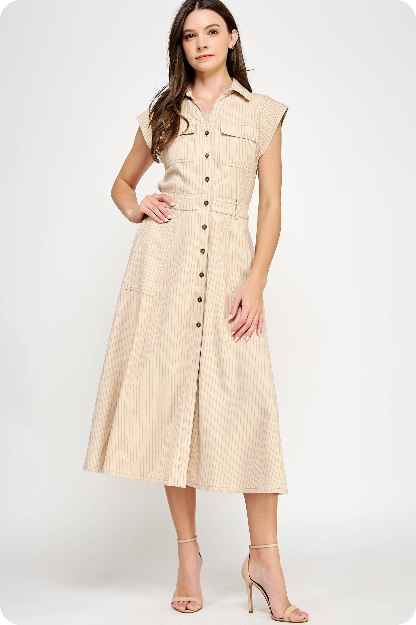 A Sleeveless Stripe Midi Dress LOL S
