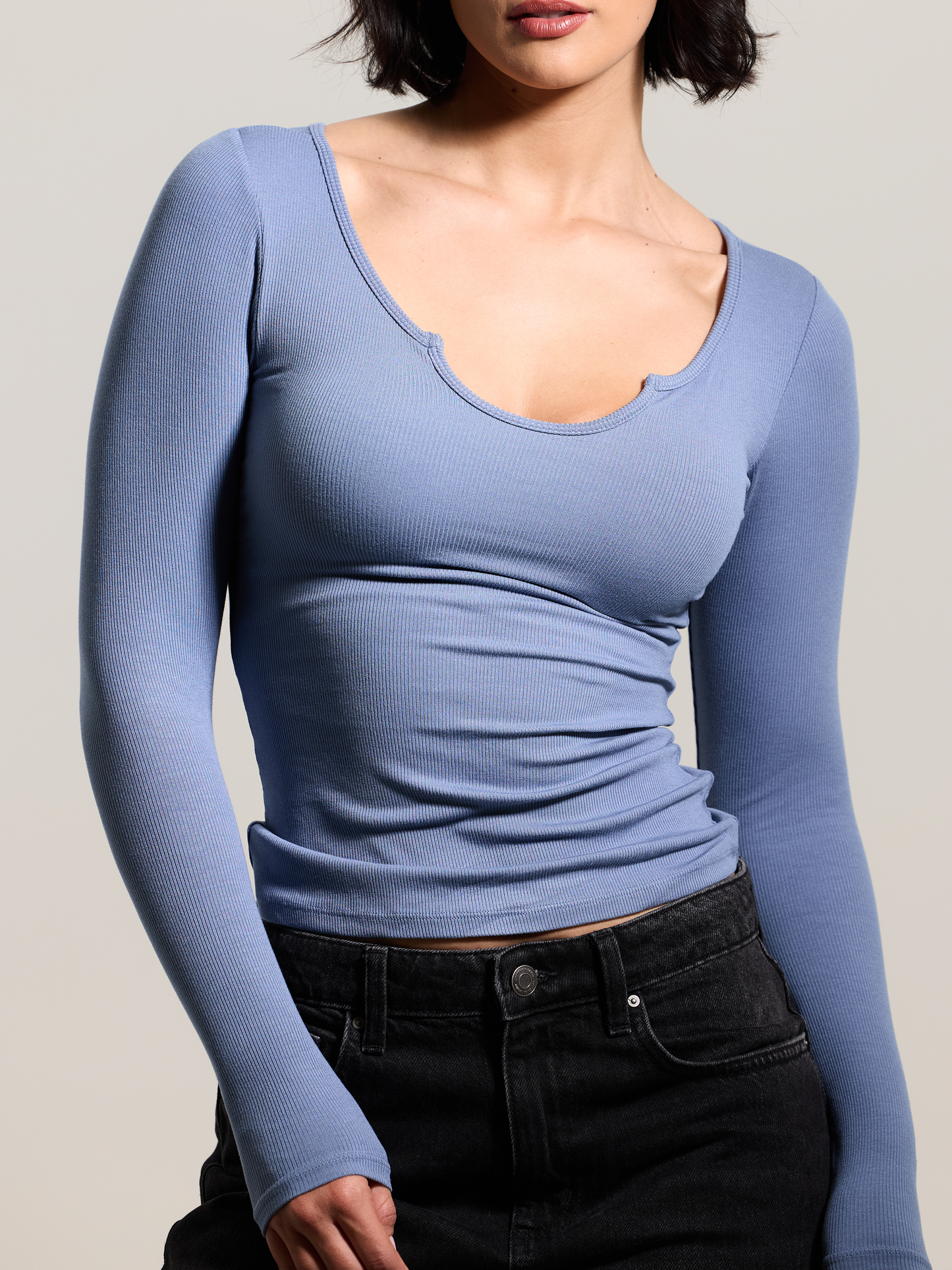 A Braless U-Shape Long Sleeve Tee