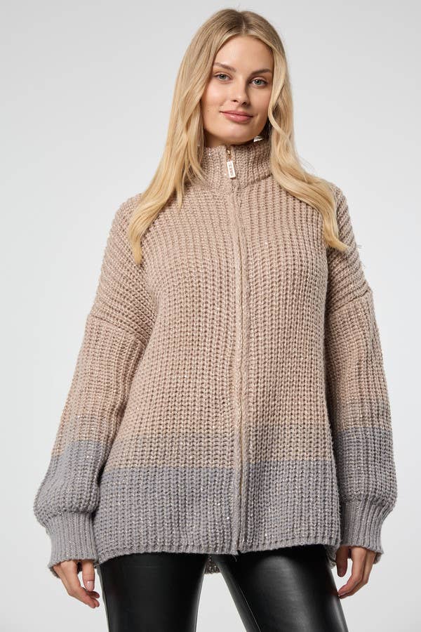 A Zip Up Sequin Cardigan