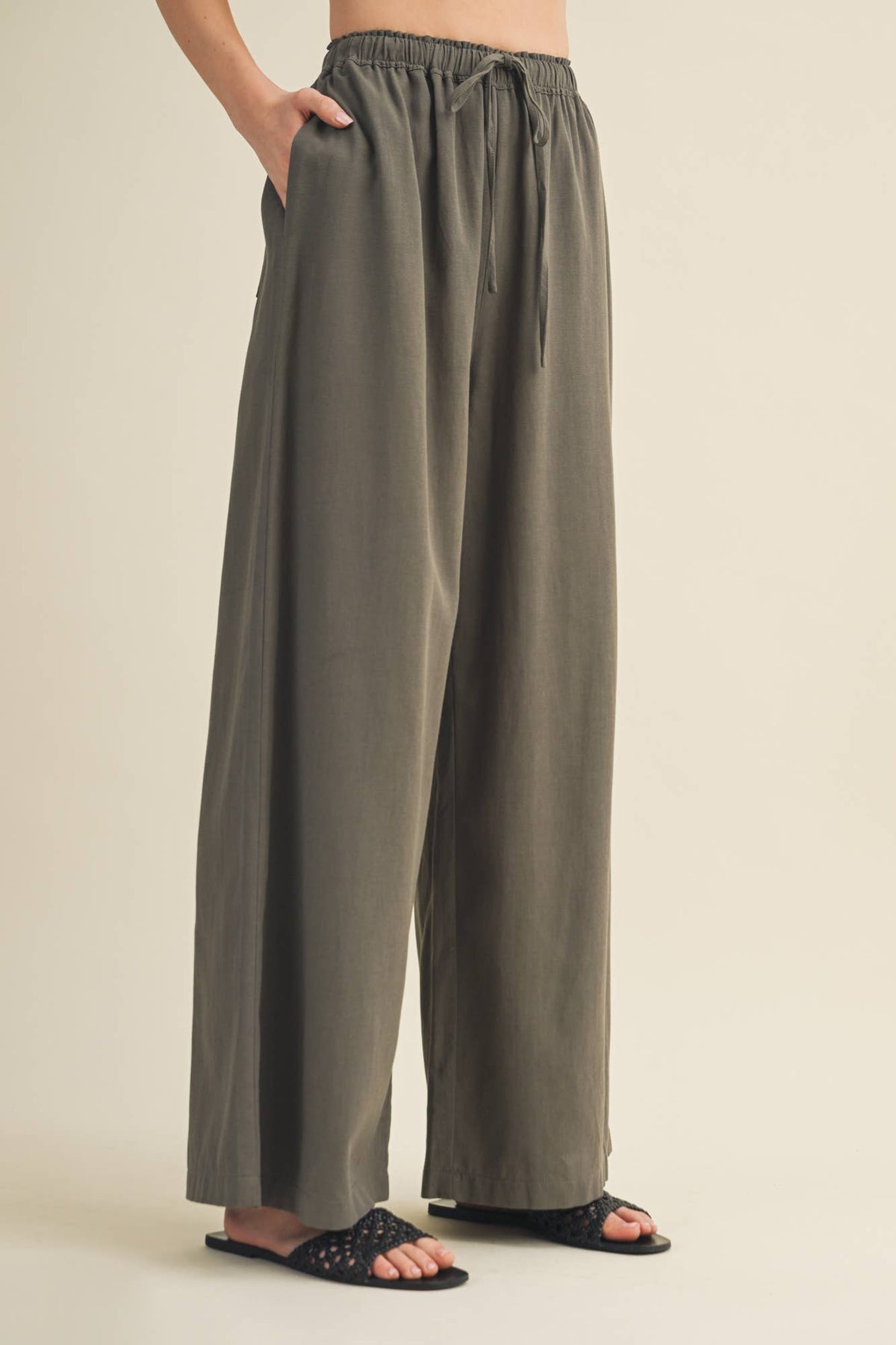 A Drawstring Wide-Leg Trousers (SET)