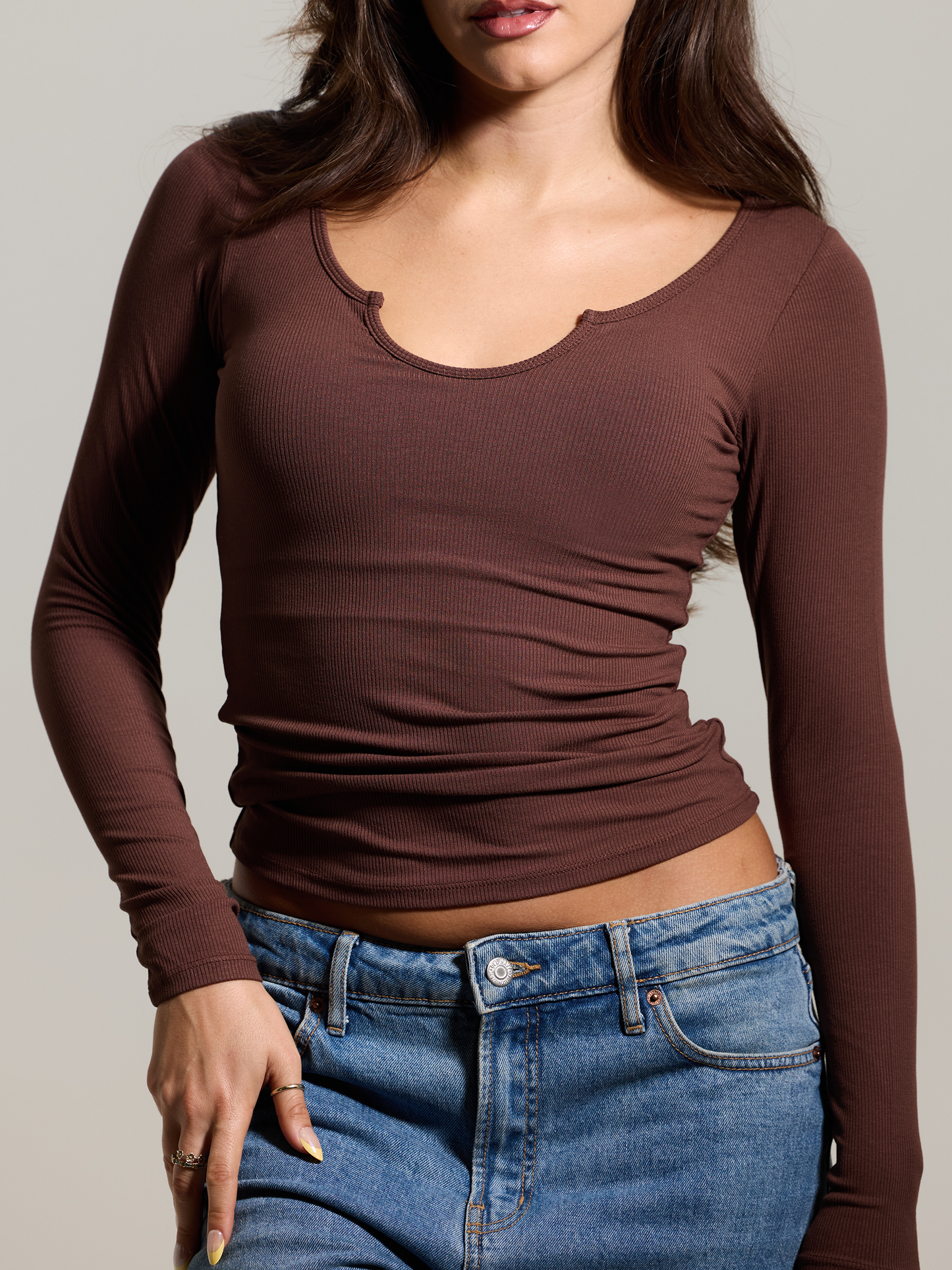 A Braless U-Shape Long Sleeve Tee