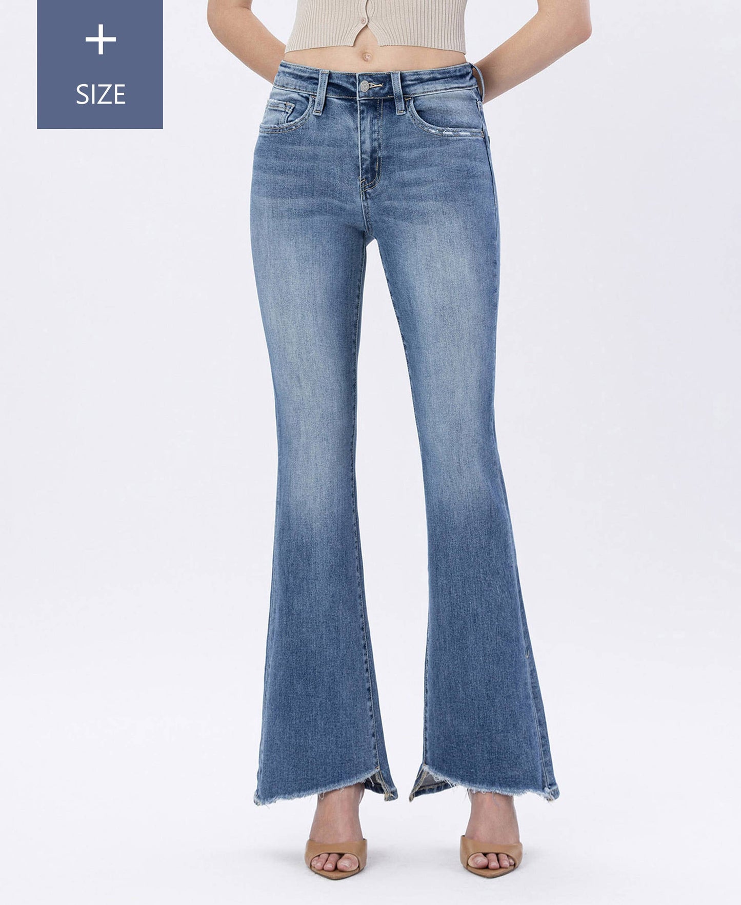 A CURVY HIGH RISE SLANT FLARES