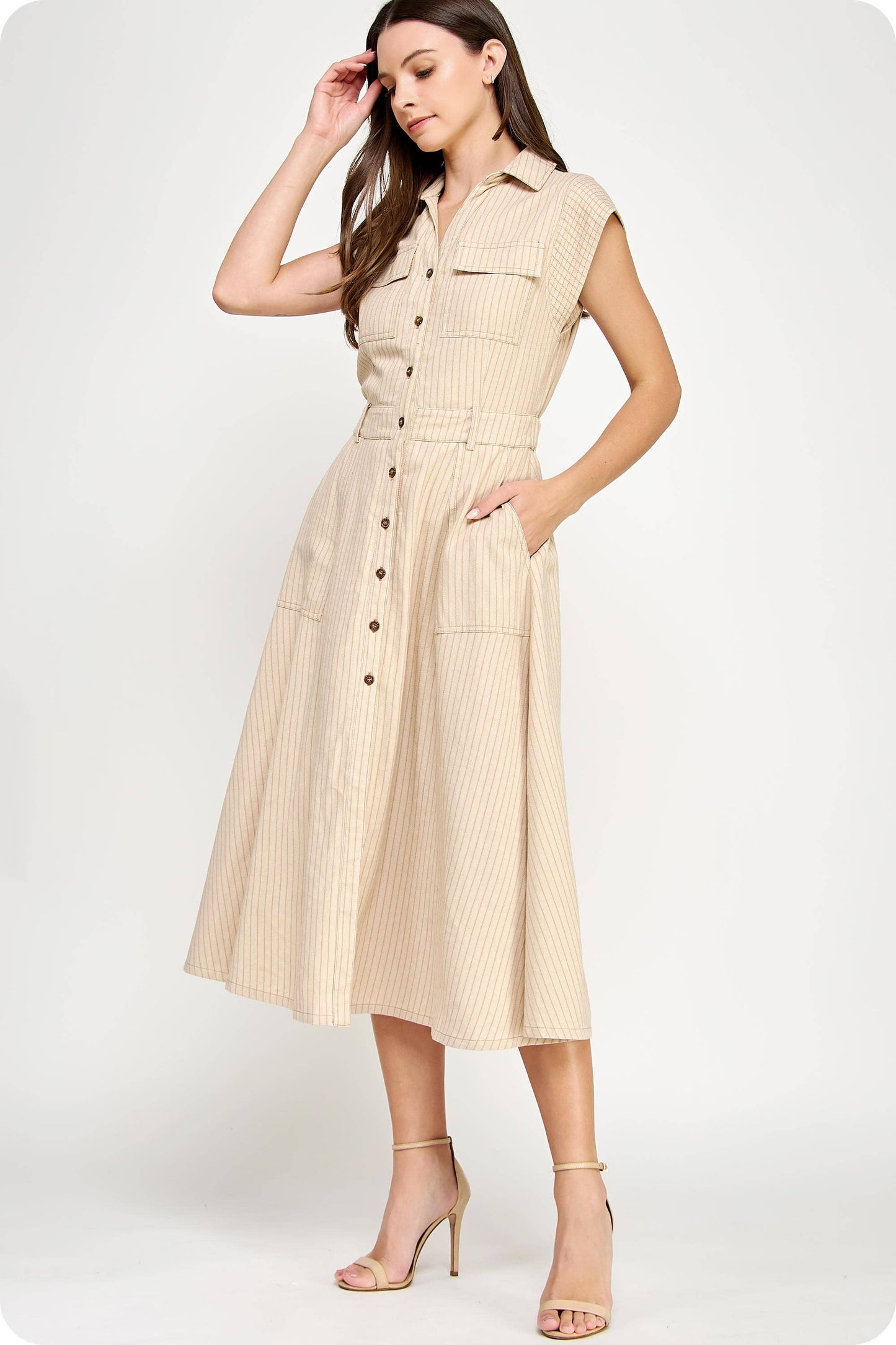 A Sleeveless Stripe Midi Dress LOL S